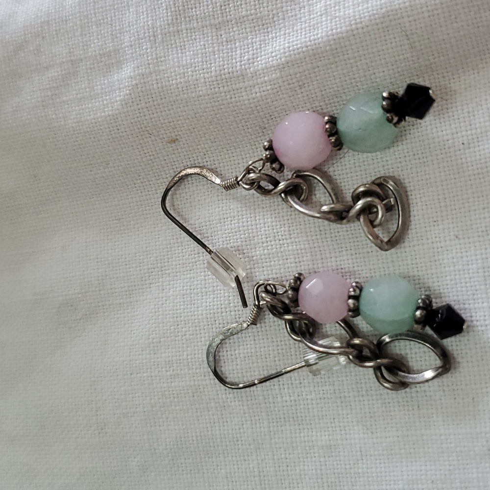 Green and‎ pink faceted jade frech hook earrings